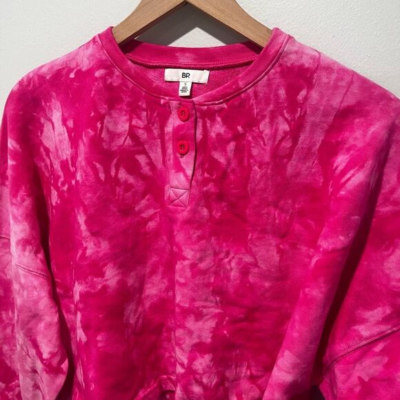 BP Tie Dye Pink Cropped Long Sleeve Light Sweatshirt S NWT - Picture 2 of 7